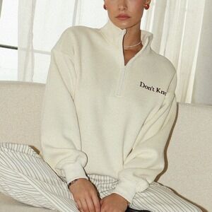 Bailey Rose Don't Know Don't Care Sweatshirt‎ Women's Small Cream Athleisure